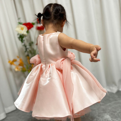 Sleeveless Pink Baby Pearls Princess Girl Dress J208