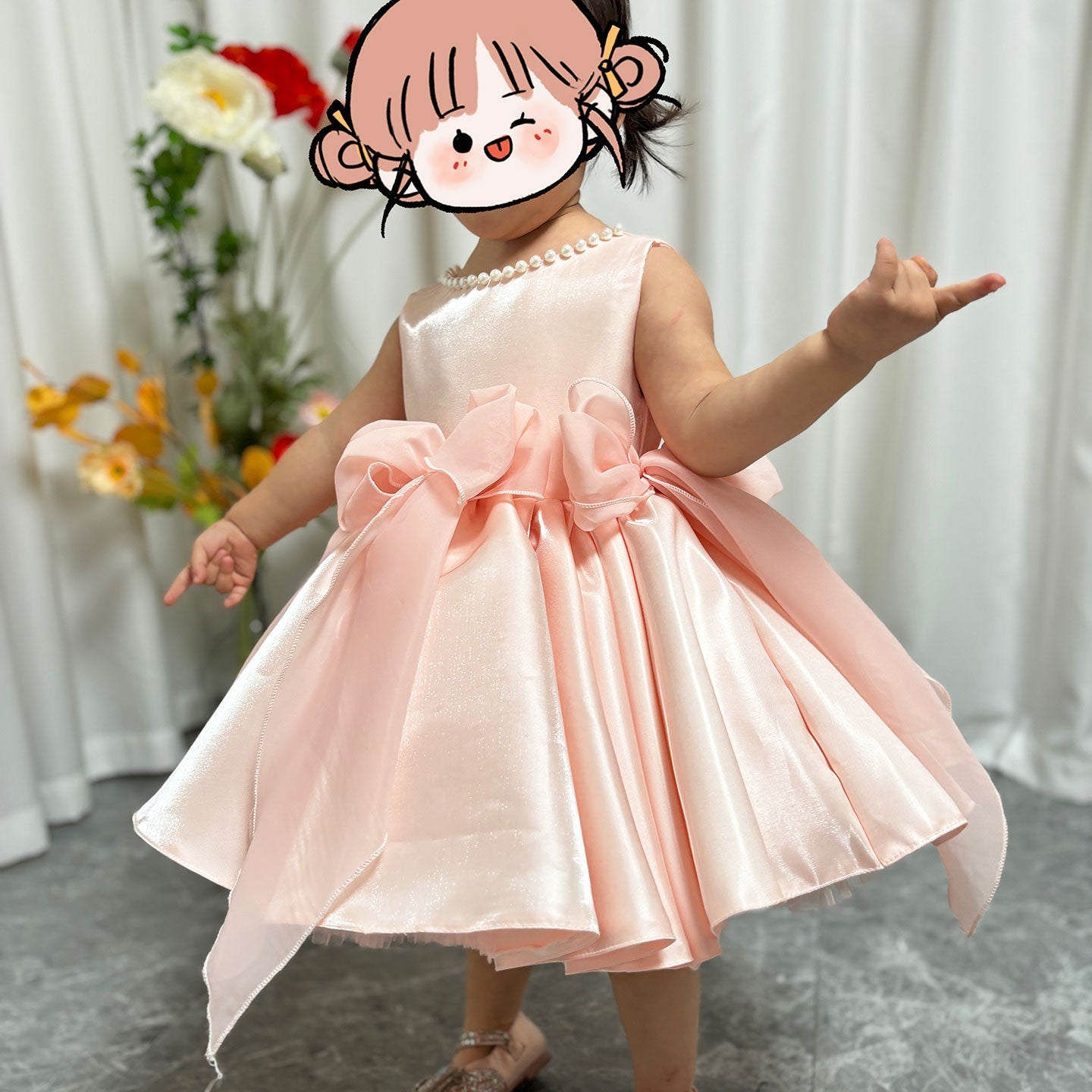 Sleeveless Pink Baby Pearls Princess Girl Dress J208