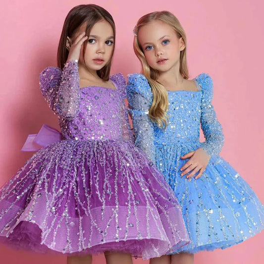 Sparkly Arabic Girl Dress Beading Purple Baby Kids Princess J204
