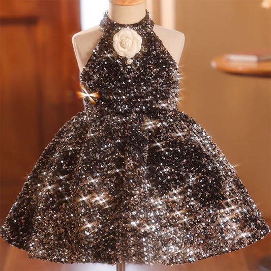 Sparkly Black Princess Girl Dress for Birthday Holiday Party J036