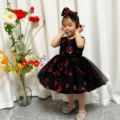 Super Cute Black Baby Lace Knee Length Girl Dress J252