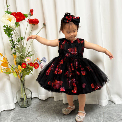 Super Cute Black Baby Lace Knee Length Girl Dress J252