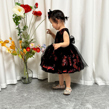 Super Cute Black Baby Lace Knee Length Girl Dress J252