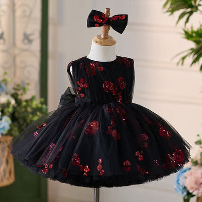 Super Cute Black Baby Lace Knee Length Girl Dress J252