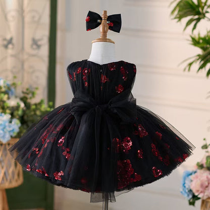 Super Cute Black Baby Lace Knee Length Girl Dress J252