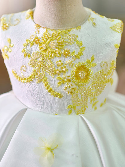 White Baby Beading Adorable Knee Length Birthday Girl Dress J023