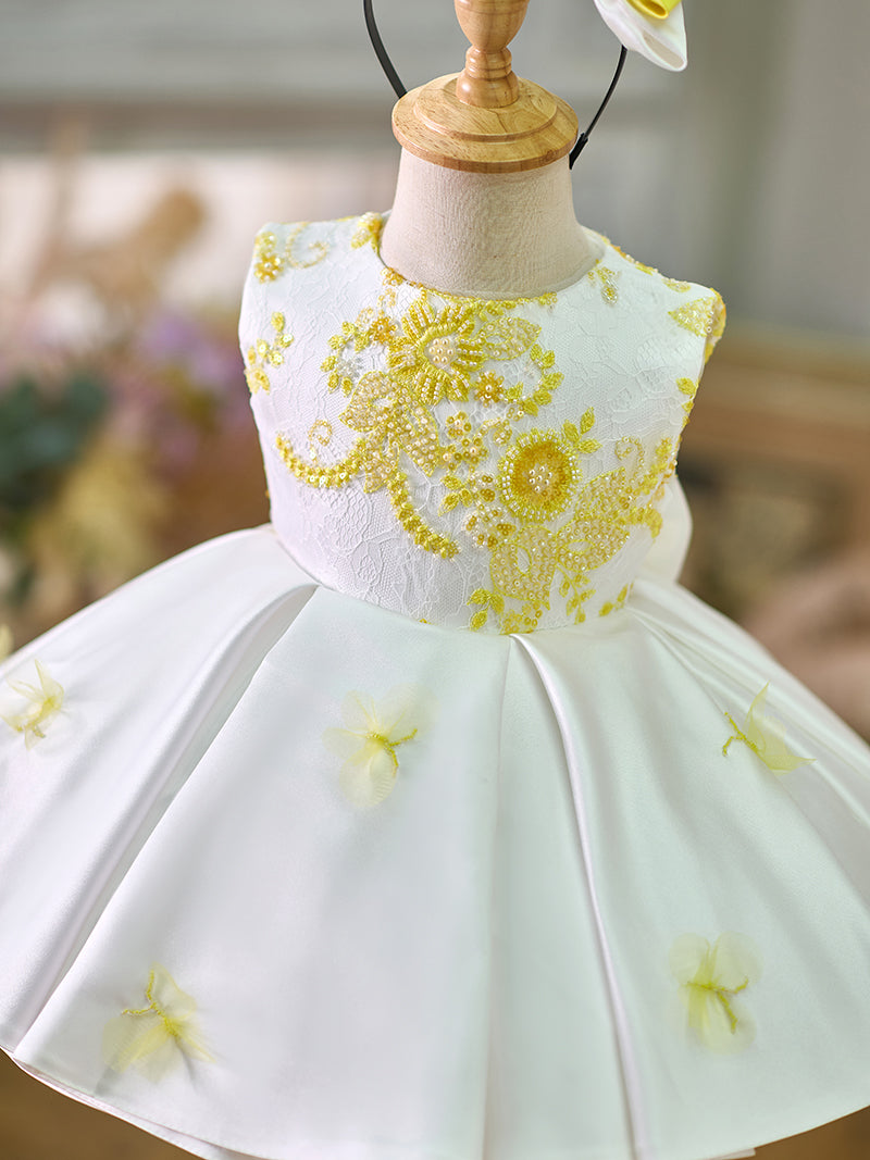 White Baby Beading Adorable Knee Length Birthday Girl Dress J023