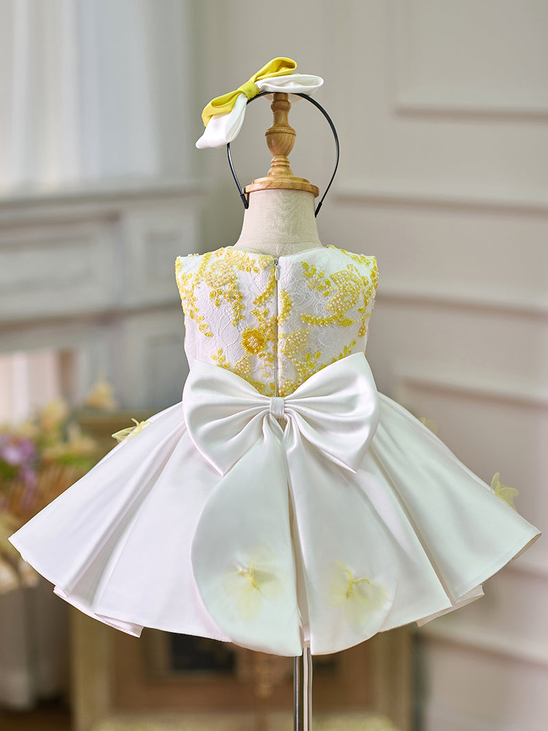 White Baby Beading Adorable Knee Length Birthday Girl Dress J023