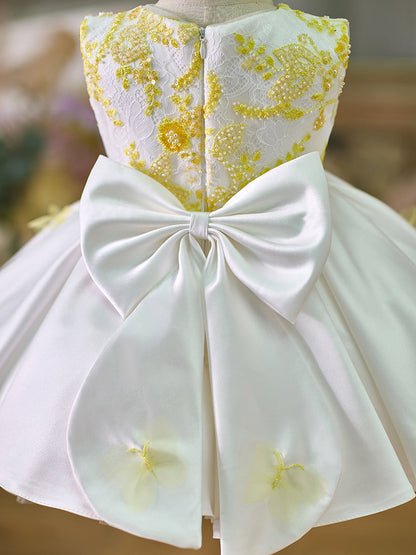 White Baby Beading Adorable Knee Length Birthday Girl Dress J023