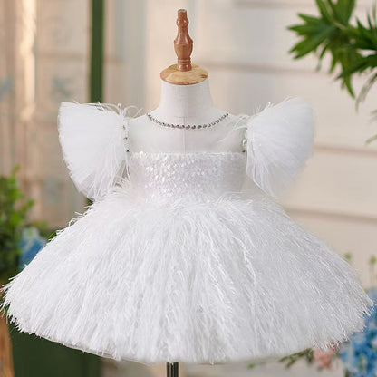 DWhite Knee Length Baby 1st Birthday Girl Dress J304