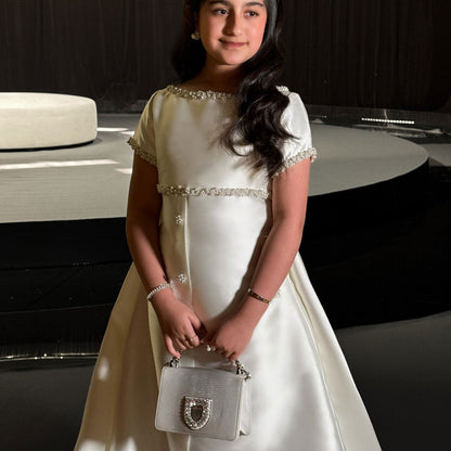 White Satin First Communion Weddding Party Girl Dress J297