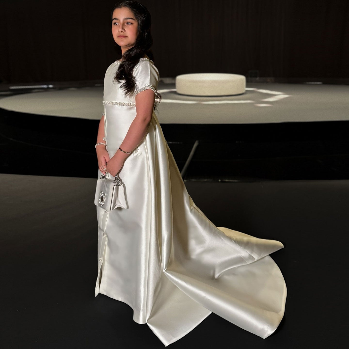 White Satin First Communion Weddding Party Girl Dress J297