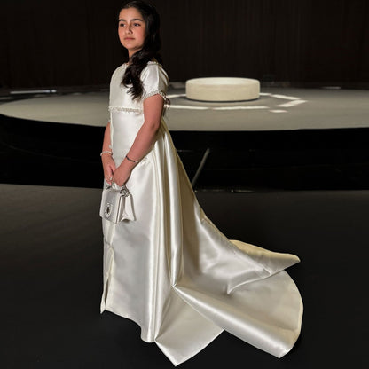 White Satin First Communion Weddding Party Girl Dress J297