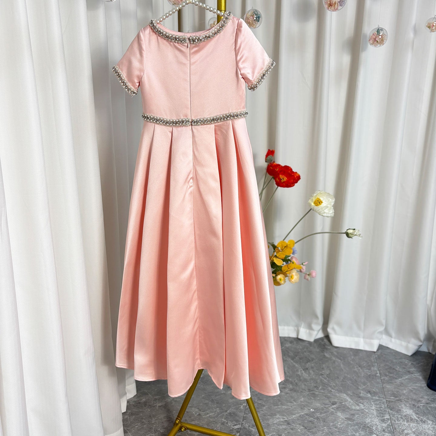 White Satin First Communion Weddding Party Girl Dress J297