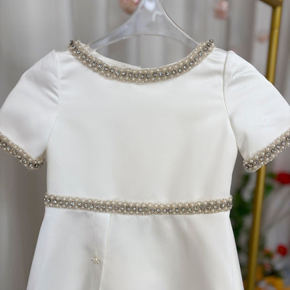 White Satin First Communion Weddding Party Girl Dress J297