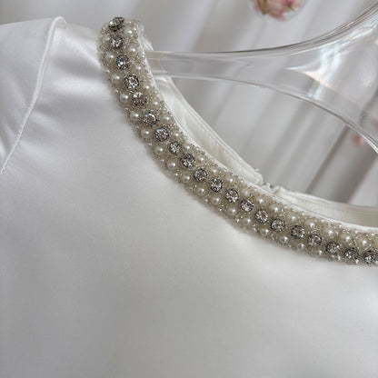 White Satin First Communion Weddding Party Girl Dress J297