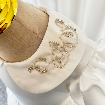 White Satin Girl Dress Ankle Length for Birthday Wedding Party J171