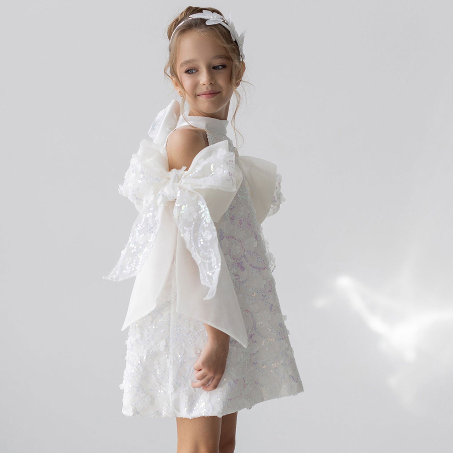 White Sparkly Girl Bridesmaides Dresses Birthday Party Gown J235