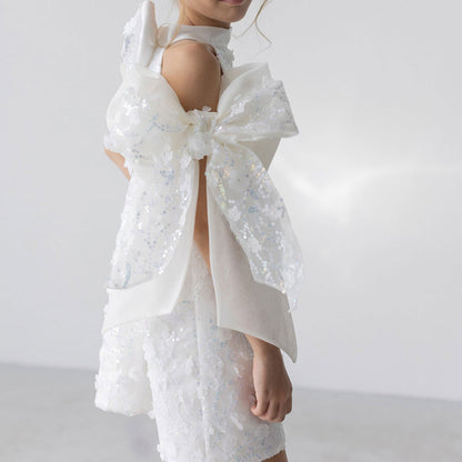 White Sparkly Girl Bridesmaides Dresses Birthday Party Gown J235