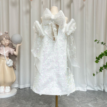 White Sparkly Girl Bridesmaides Dresses Birthday Party Gown J235