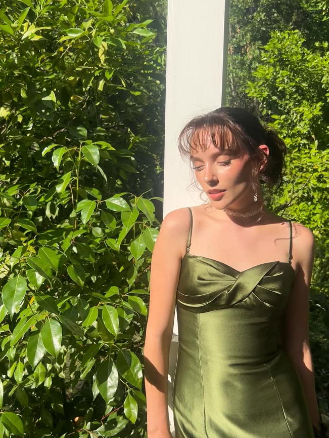 Vintage Mermaid Spaghetti Strap Green Satin Party Dress Evening Dress SH2822