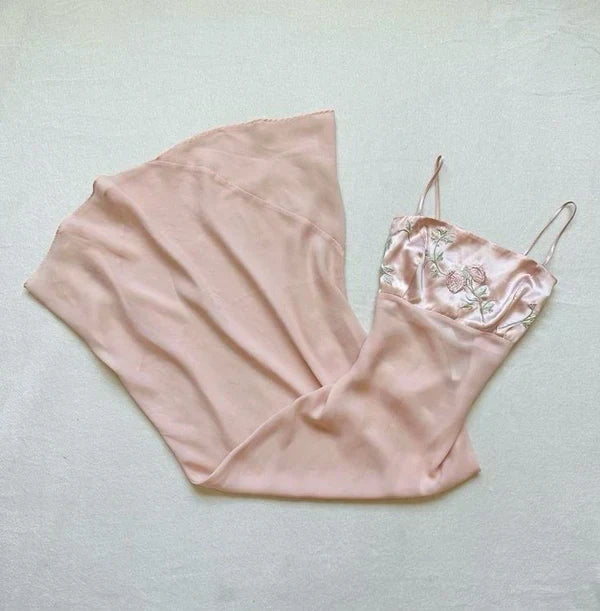 Pink Sweet Spaghetti Strap Chiffon Embroidery Applique Long satin prom dress Ball Gown Evening Dress Wedding Guest Party Dress Bridesmaid Dress gh4102