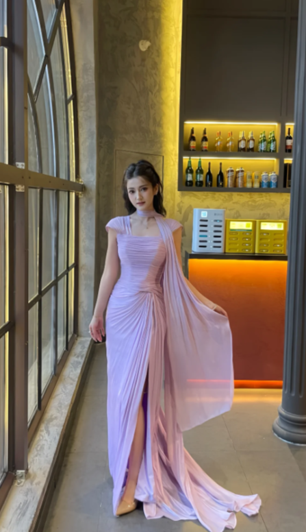 Elegant Straps Sheath Pink Long Prom Dresses Chiffon Pleated Pink Bridesmaid Dresses ED05124