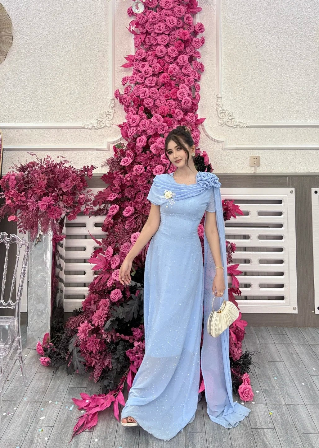 Elegant Sheath Blue Bridesmaid Dresses Chiffon Jewel Evening Dresses ED05478