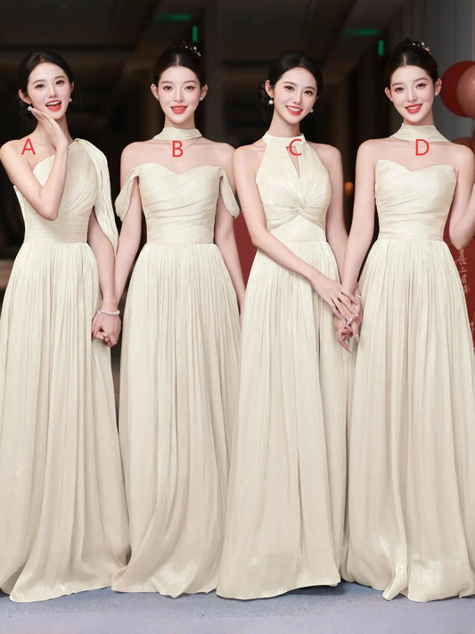 Elegant Sheath Light Champagne Bridesmaid Dresses Satin  Evening Dresses ED05480