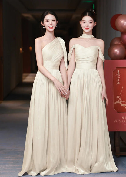 Elegant Sheath Light Champagne Bridesmaid Dresses Satin  Evening Dresses ED05480