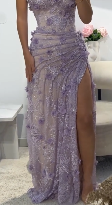 Elegant V-neck Sheath Lace Applique Long Prom Dresses, Green Slit Formal Evening Dresses EP04054