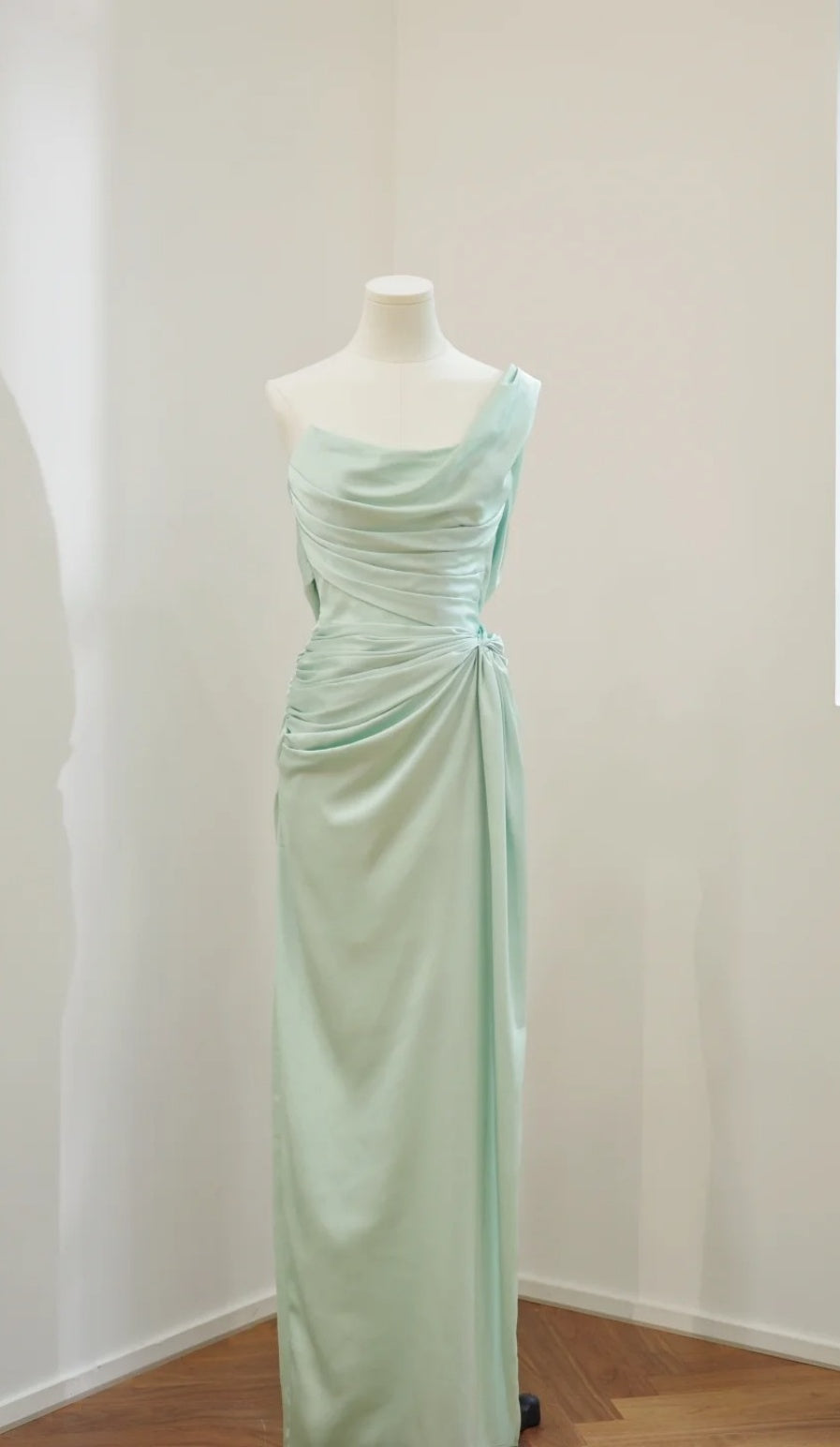 Elegant Off-the-shoulder Sheath Satin Formal Dresses, Mint Green Bridesmaid Dresses EW051