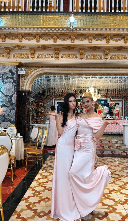 Elegant Pink Sheath Satin Bridesmaid Dresses EW052