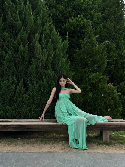 Romantic A Line Sweetheart Neck Ruffle Green Chiffon Party Dress Birthday Dress SH2913