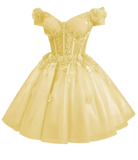 Pretty Off The Shoulder Tulle Appliques Homecoming Dress Pink Short Birthday Dress S681