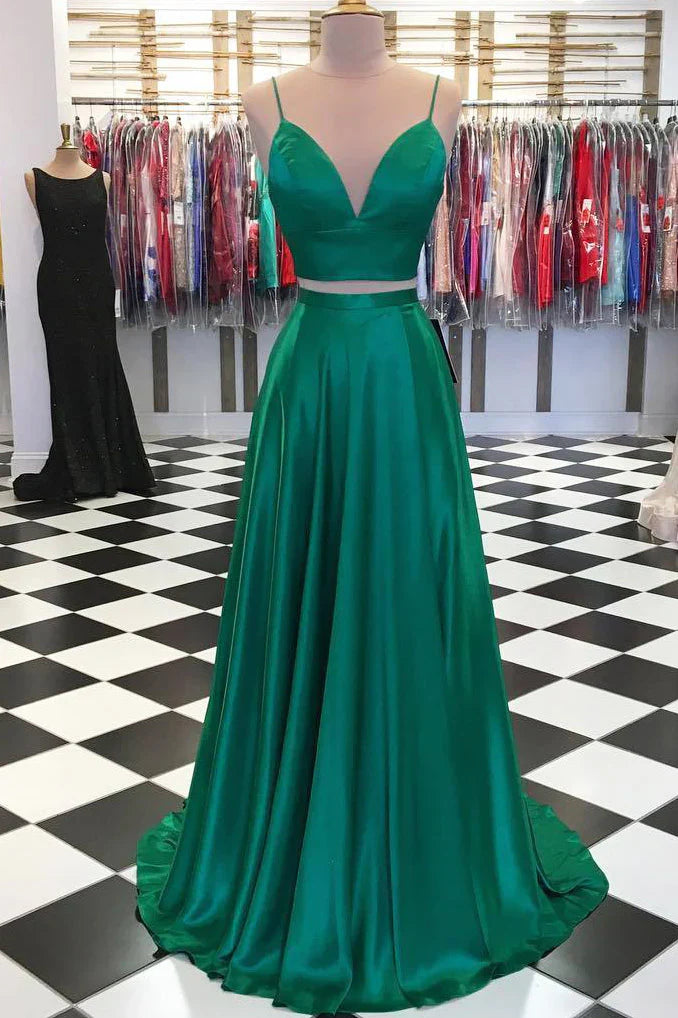 Formal Wear Dresses/Two Piece A-Line Green Prom Dress with Bowknot Back