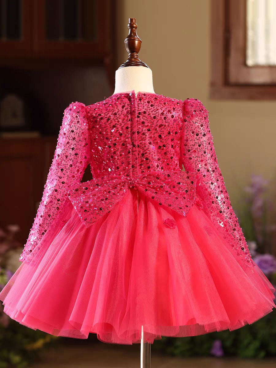 Elegant Long Sleeve Princess Flower Girl Dress for Weddings Parties D167