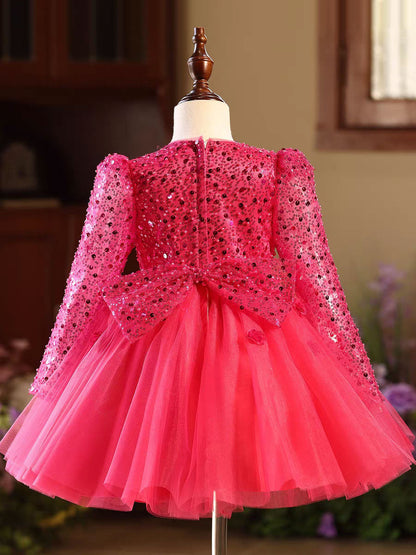 Elegant Long Sleeve Princess Flower Girl Dress for Weddings Parties D167