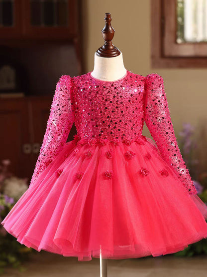 Elegant Long Sleeve Princess Flower Girl Dress for Weddings Parties D167