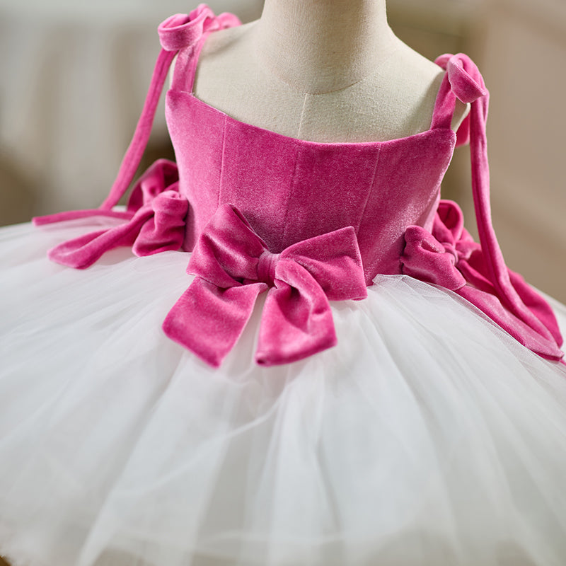 Pink and White Flower Girl Dress for Girls Birthday Party Performance D117