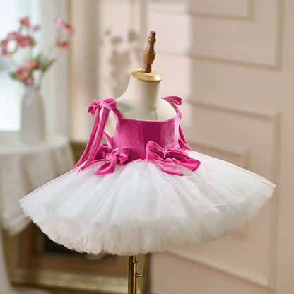 Pink and White Flower Girl Dress for Girls Birthday Party Performance D117