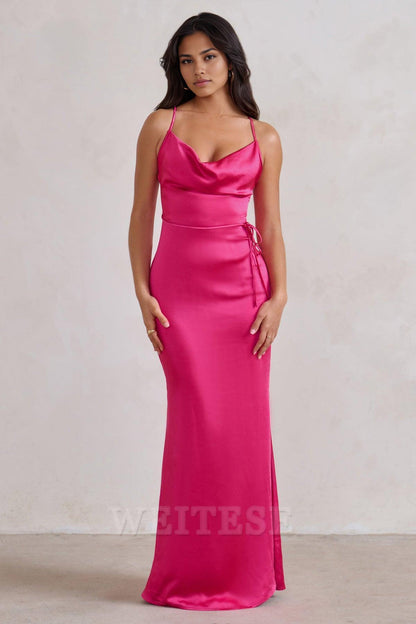 Navy Satin Cowl Neck Maxi Dress Prom Dress With Cross Back Detail Floor Length Bridesmaid Dress