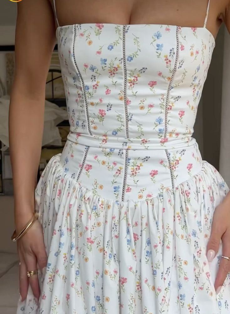 Pretty A Line Spaghetti Straps White Satin Printing Long Prom Dress,Evening Dress GG1973