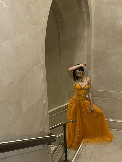 Stunning A Line Spaghetti Straps Tulle Beaded With Pocket Long Prom Dress,Party Dress,Evening Dress GG2367