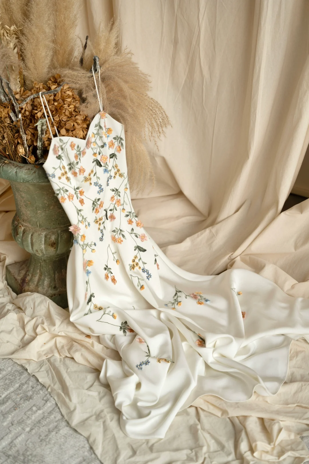 Fairy A Line Spaghetti Straps Satin Applique Long Prom Dress, Party Dress, Evening Dress GG2822