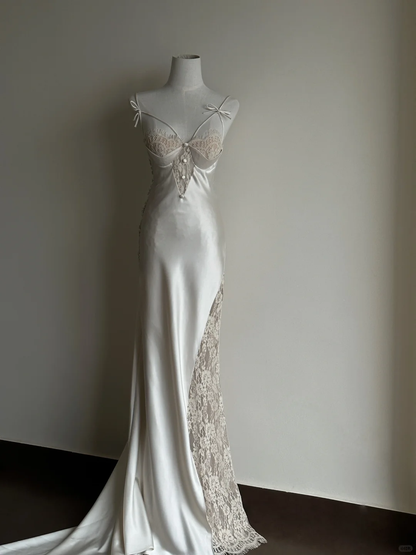 Sexy Mermaid Spaghetti Straps Silk Satin Lace Long Prom Dress, Party Dress, Evening Dress GG2830