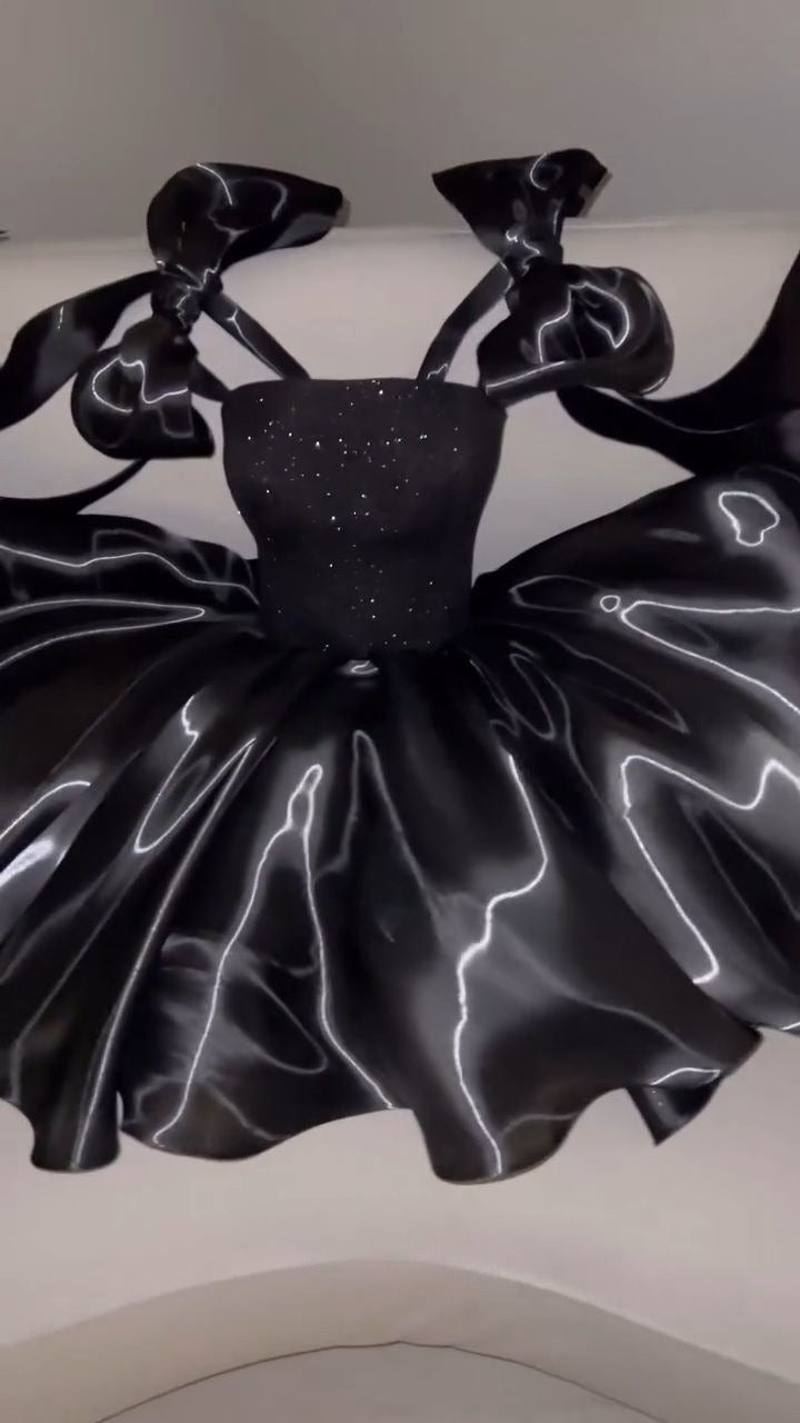 Pretty A Line Spaghetti Straps Black Satin Sequin Short Prom Dress,Homecoming Dress,Birthday Dress GG3520