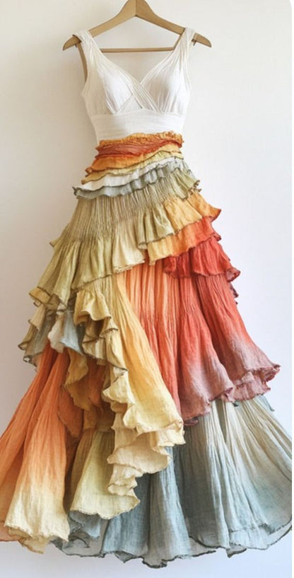 Retro A Line Spaghetti Straps Colorful Satin Tiered Long Prom Dress,Party Dress,Formal Evening Dress GG4293