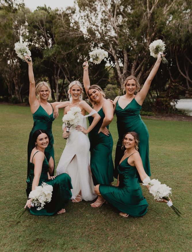 Elegant A Line Spaghetti Strap Hunter Green Satin Evening Dress Bridesmaid Dress with Slit SH2705