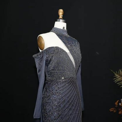 Wine Red One Shoulder Evening Dress with Overskirt SS019